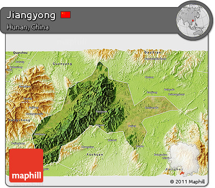 Satellite 3D Map of Jiangyong, physical outside