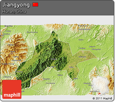 Satellite 3D Map of Jiangyong, physical outside