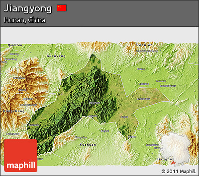 Satellite 3D Map of Jiangyong, physical outside