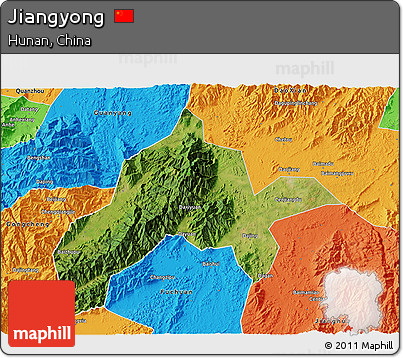 Satellite 3D Map of Jiangyong, political outside