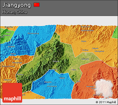 Satellite 3D Map of Jiangyong, political outside