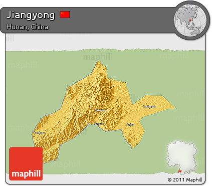 Savanna Style 3D Map of Jiangyong, single color outside