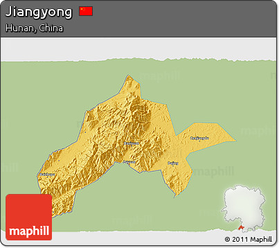 Savanna Style 3D Map of Jiangyong, single color outside