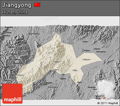 Shaded Relief 3D Map of Jiangyong, darken, desaturated