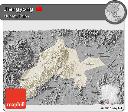 Shaded Relief 3D Map of Jiangyong, darken, desaturated