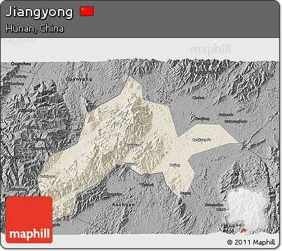 Shaded Relief 3D Map of Jiangyong, darken, desaturated