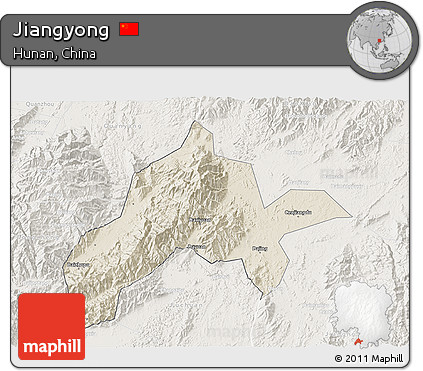 Shaded Relief 3D Map of Jiangyong, lighten