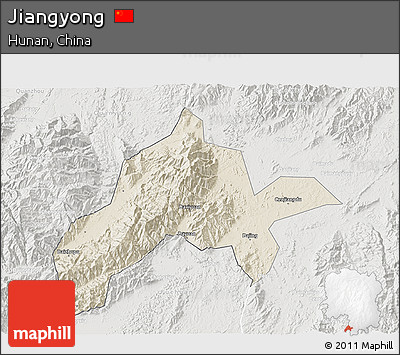 Shaded Relief 3D Map of Jiangyong, lighten, semi-desaturated