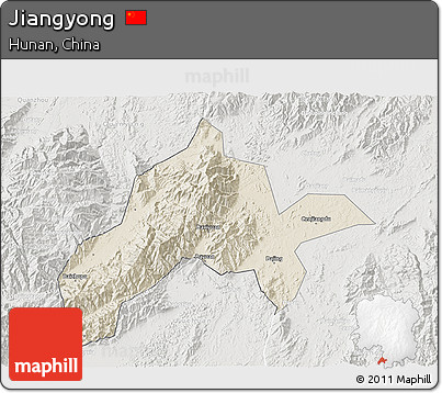 Shaded Relief 3D Map of Jiangyong, lighten, semi-desaturated