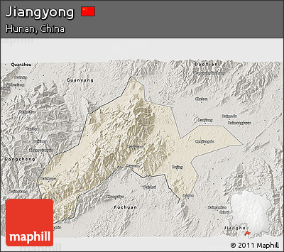 Shaded Relief 3D Map of Jiangyong, semi-desaturated