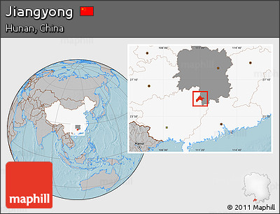 Gray Location Map of Jiangyong, highlighted country, highlighted parent region, hill shading