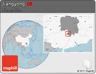 Gray Location Map of Jiangyong, highlighted country, highlighted parent region, hill shading
