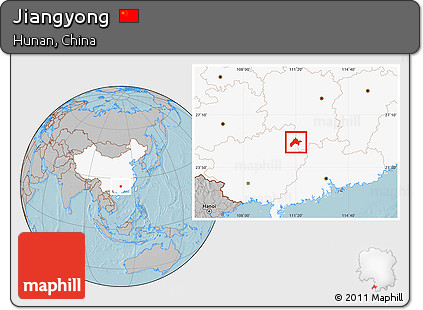 Gray Location Map of Jiangyong, highlighted country, hill shading