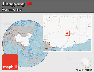 Gray Location Map of Jiangyong, highlighted country, hill shading