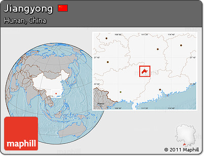 Gray Location Map of Jiangyong, highlighted country, hill shading