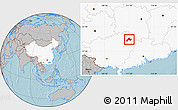 Gray Location Map of Jiangyong, highlighted country, hill shading
