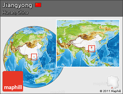 Physical Location Map of Jiangyong, highlighted country, within the entire country
