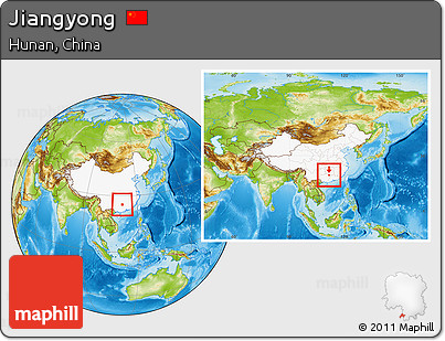 Physical Location Map of Jiangyong, highlighted country, within the entire country