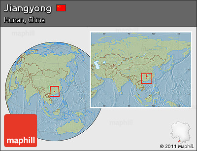 Savanna Style Location Map of Jiangyong, within the entire country, hill shading