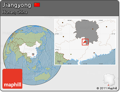 Savanna Style Location Map of Jiangyong, highlighted country, highlighted parent region, hill shading