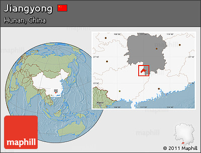 Savanna Style Location Map of Jiangyong, highlighted country, highlighted parent region, hill shading