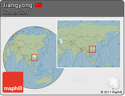 Savanna Style Location Map of Jiangyong, highlighted parent region, within the entire country, hill shading