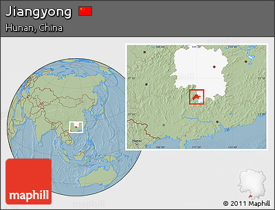 Savanna Style Location Map of Jiangyong, highlighted parent region, hill shading
