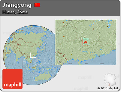 Savanna Style Location Map of Jiangyong, hill shading