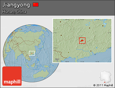 Savanna Style Location Map of Jiangyong, hill shading