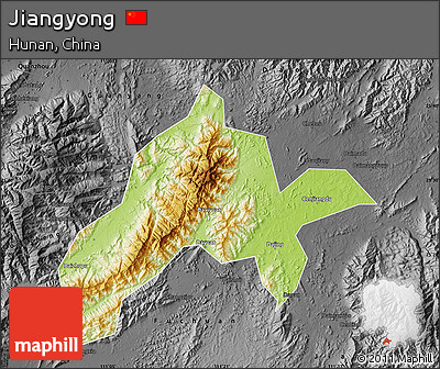 Physical Map of Jiangyong, darken, desaturated