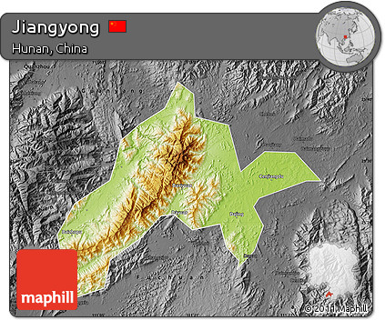 Physical Map of Jiangyong, darken, desaturated
