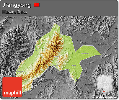 Physical Map of Jiangyong, darken, desaturated