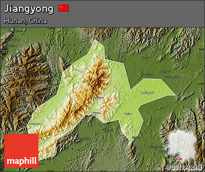 Physical Map of Jiangyong, darken