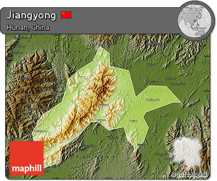 Physical Map of Jiangyong, darken