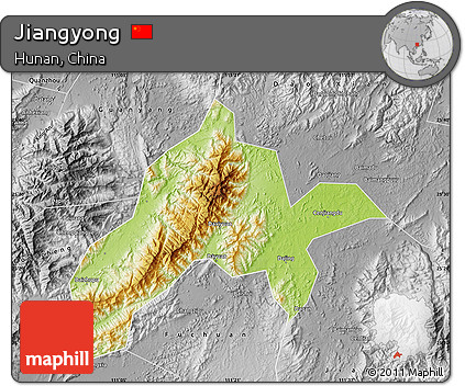 Physical Map of Jiangyong, desaturated