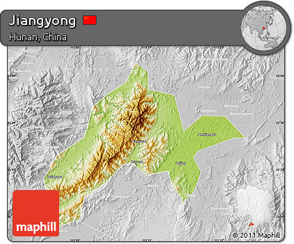 Physical Map of Jiangyong, lighten, desaturated