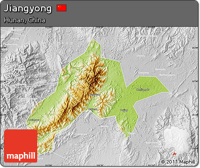 Physical Map of Jiangyong, lighten, desaturated