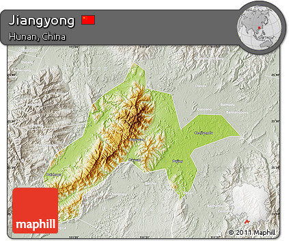 Physical Map of Jiangyong, lighten, semi-desaturated