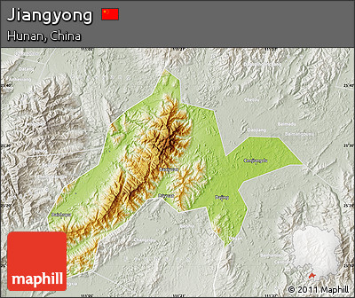 Physical Map of Jiangyong, lighten, semi-desaturated