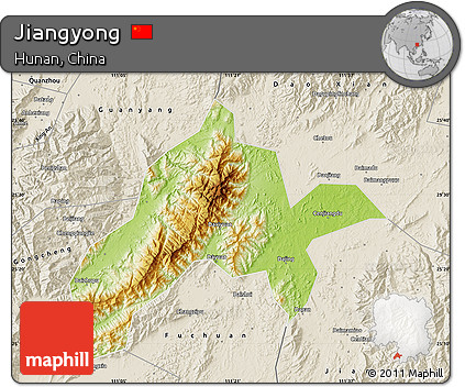 Physical Map of Jiangyong, shaded relief outside