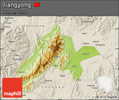 Physical Map of Jiangyong, shaded relief outside