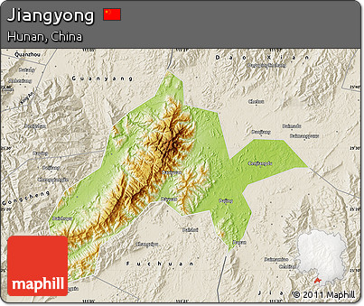 Physical Map of Jiangyong, shaded relief outside