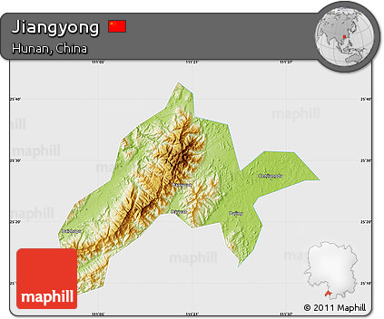 Physical Map of Jiangyong, single color outside