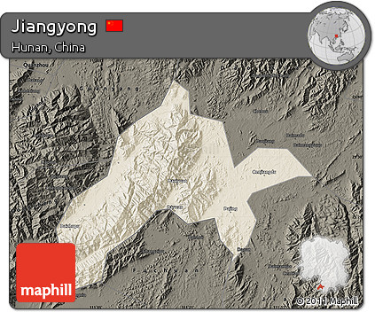 Shaded Relief Map of Jiangyong, darken
