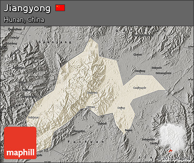 Shaded Relief Map of Jiangyong, darken, semi-desaturated