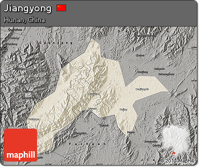 Shaded Relief Map of Jiangyong, darken, semi-desaturated
