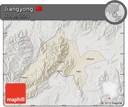 Shaded Relief Map of Jiangyong, lighten, semi-desaturated