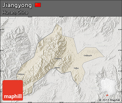 Shaded Relief Map of Jiangyong, lighten, semi-desaturated