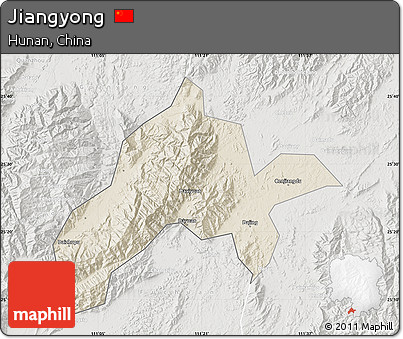 Shaded Relief Map of Jiangyong, lighten, semi-desaturated