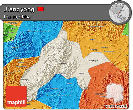 Shaded Relief Map of Jiangyong, political outside